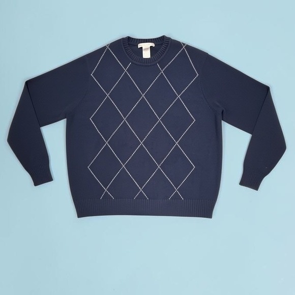 Geoffrey Beene Other - Geoffrey Beene Mens Navy Blue Argyle Cotton Crewneck Sweater Large Long Sleeve